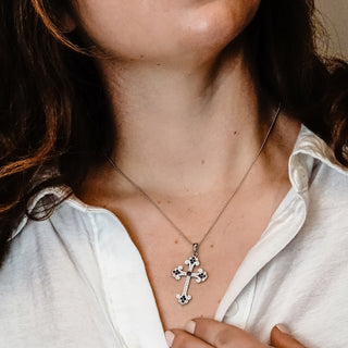 ITI NYC Budded Cross Pendant with Brown Cubic Zirconia in Sterling Silver