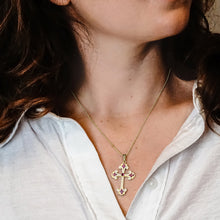 Load image into Gallery viewer, ITI NYC Budded Cross Pendant with Pink Cubic Zirconia in Sterling Silver
