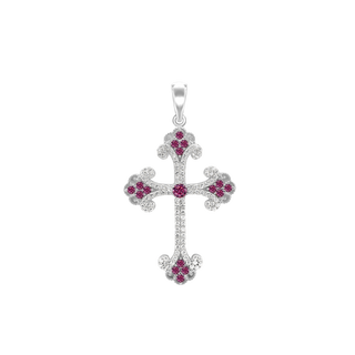 ITI NYC Budded Cross Pendant with Pink Cubic Zirconia in Sterling Silver