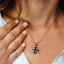 Load image into Gallery viewer, ITI NYC Pattee Cross Pendant Medallion with Black Enamel in Sterling Silver
