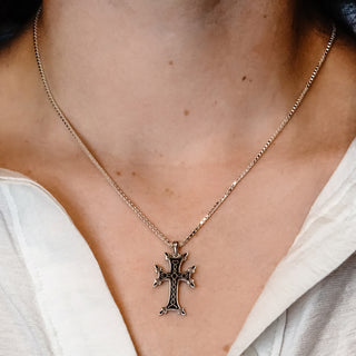 ITI NYC Armenian Cross Pendant with Black Enamel in Sterling Silver