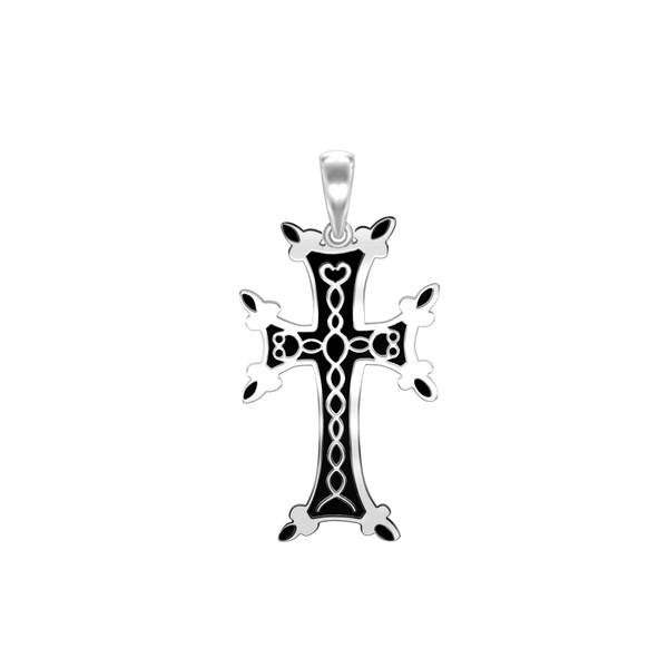 ITI NYC Armenian Cross Pendant with Black Enamel in Sterling Silver