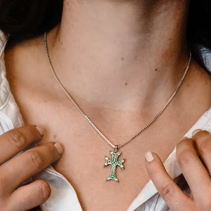 ITI NYC Armenian Cross Pendant with Green Enamel in Sterling Silver