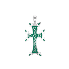 Load image into Gallery viewer, ITI NYC Armenian Cross Pendant with Green Enamel in Sterling Silver
