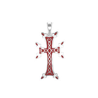 ITI NYC Armenian Cross Pendant with Red Enamel in Sterling Silver