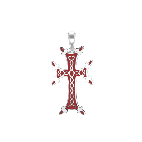 ITI NYC Armenian Cross Pendant with Red Enamel in Sterling Silver