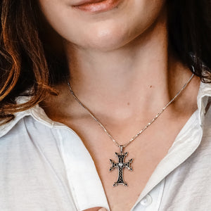 ITI NYC Armenian Cross Pendant with Cubic Zirconia and Black Enamel in Sterling Silver