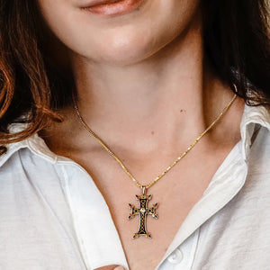 ITI NYC Armenian Cross Pendant with Cubic Zirconia and Black Enamel in Sterling Silver