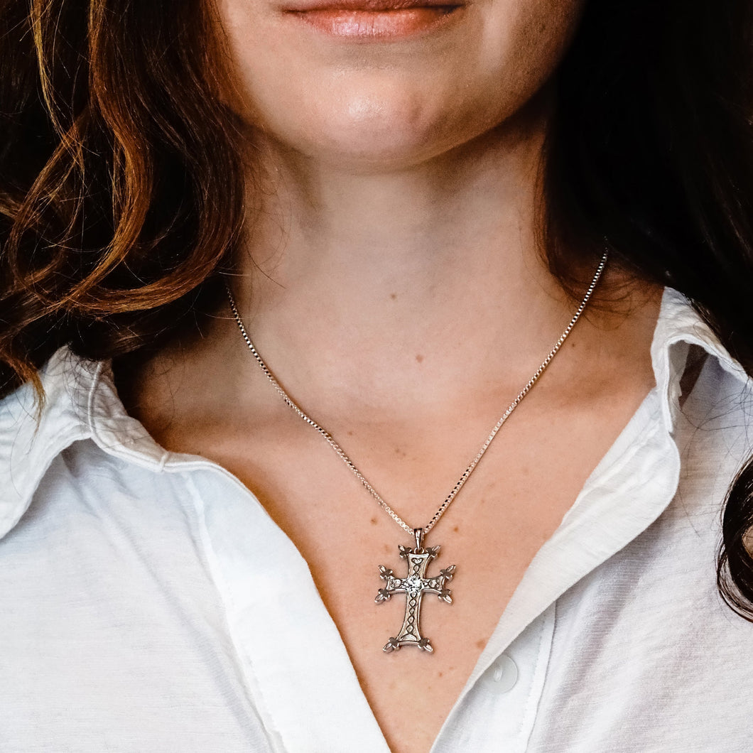 ITI NYC Armenian Cross Pendant with Cubic Zirconia in Sterling Silver