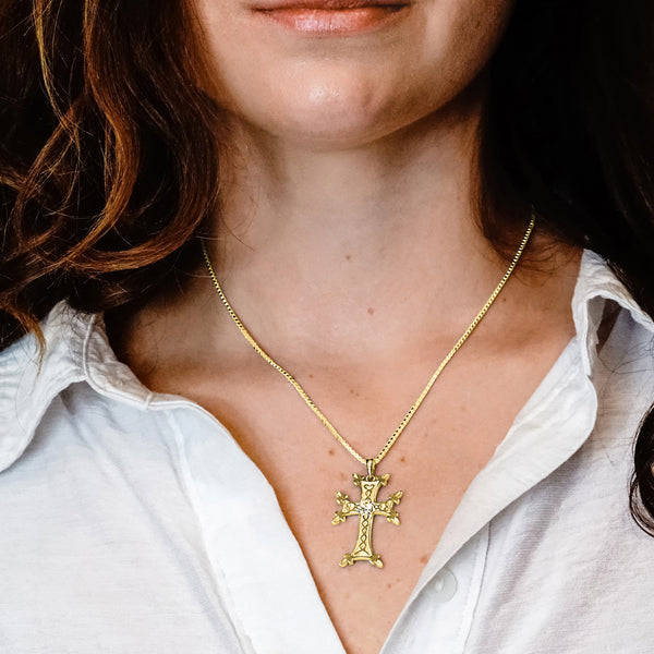 ITI NYC Armenian Cross Pendant with Cubic Zirconia in Sterling Silver