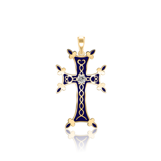 ITI NYC Armenian Cross Pendant with Cubic Zirconia and Dark Blue Enamel in Sterling Silver