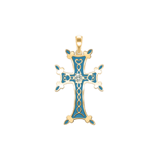 Load image into Gallery viewer, ITI NYC Armenian Cross Pendant with Cubic Zirconia and Light Blue Enamel in Sterling Silver
