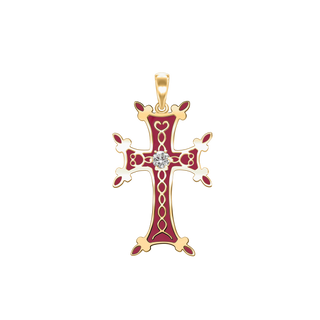 ITI NYC Armenian Cross Pendant with Cubic Zirconia and Red Enamel in Sterling Silver