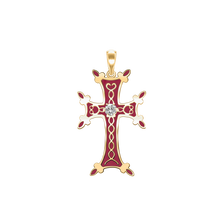 Load image into Gallery viewer, ITI NYC Armenian Cross Pendant with Cubic Zirconia and Red Enamel in Sterling Silver
