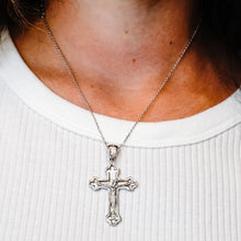 Load image into Gallery viewer, ITI NYC Trefoil Crucifix Pendant in Sterling Silver
