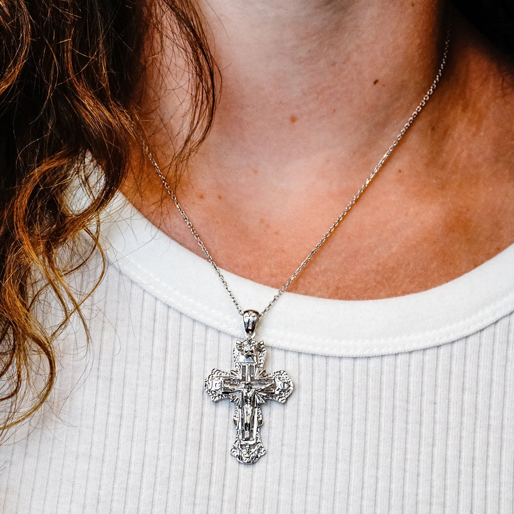 ITI NYC Ornate Crucifix Pendant in Sterling Silver