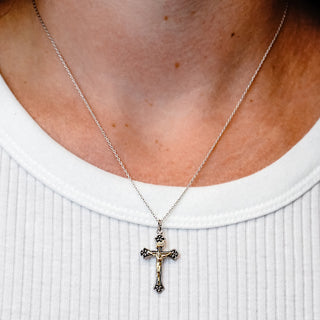 ITI NYC Trefoil Cross Pendant with Black Detail in Sterling Silver