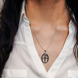 ITI NYC Tau-Rho Cross Pendant Medallion with Black Enamel in Sterling Silver