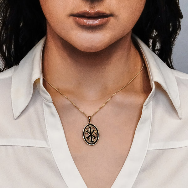 ITI NYC Chi-Rho Cross Pendant Medallion with Black Enamel in Sterling Silver