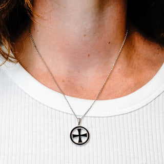 ITI NYC Pattee Cross Pendant Medallion with Black Enamel in Sterling Silver