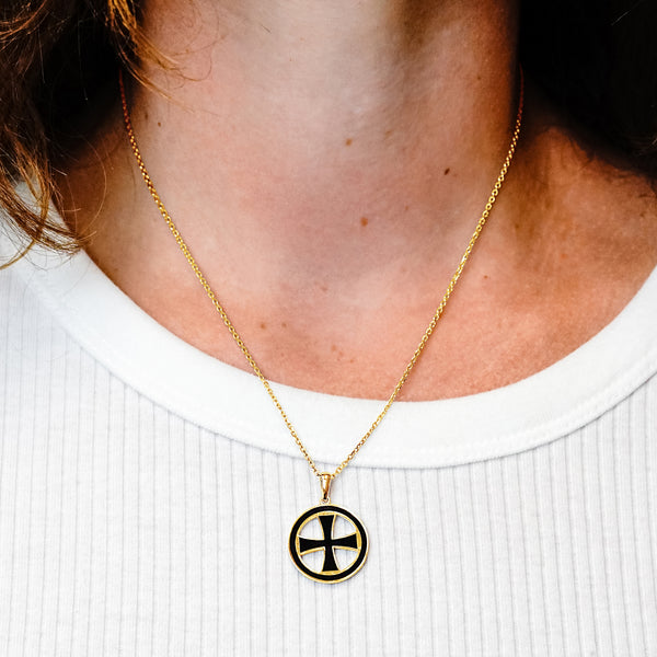 ITI NYC Pattee Cross Pendant Medallion with Black Enamel in Sterling Silver