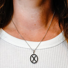 Load image into Gallery viewer, ITI NYC Saltire Cross Pendant Medallion with Black Enamel in Sterling Silver
