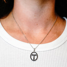 Load image into Gallery viewer, ITI NYC Tau Cross Pendant Medallion with Black Enamel in Sterling Silver
