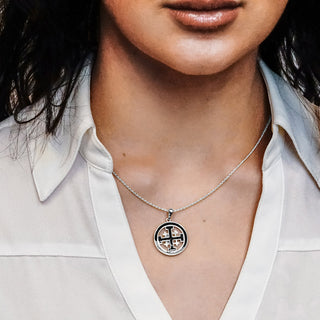 ITI NYC Jerusalem Cross Pendant Medallion with Black Enamel in Sterling Silver