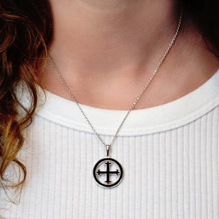 ITI NYC Fleury Cross Pendant Medallion with Black Enamel in Sterling Silver