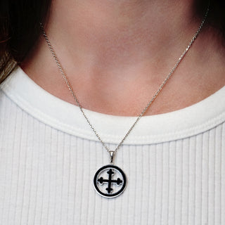 ITI NYC Botonee Cross Pendant Medallion with Black Enamel in Sterling Silver