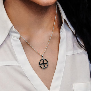 ITI NYC Greek Cross Pendant Medallion with Black Enamel in Sterling Silver