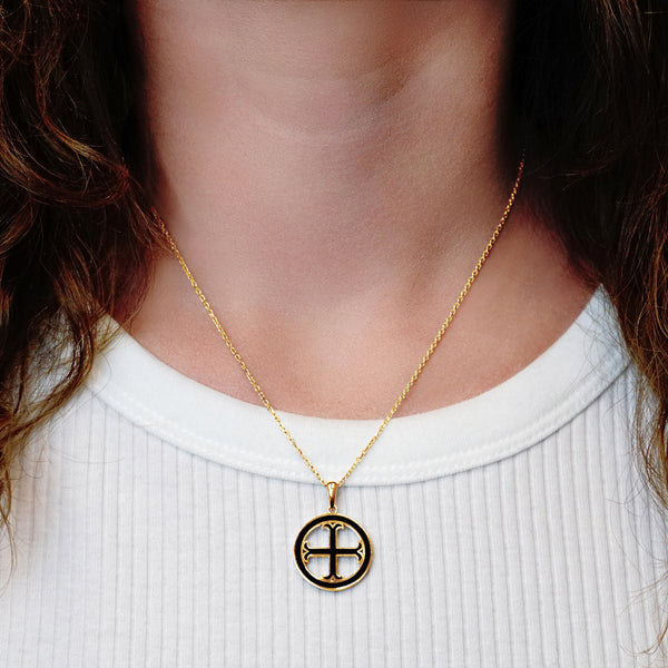ITI NYC Recerelee Cross Pendant Medallion with Black Enamel in Sterling Silver