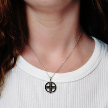 Load image into Gallery viewer, ITI NYC Voided Cross Pendant Medallion with Black Enamel in Sterling Silver
