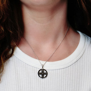 ITI NYC Voided Cross Pendant Medallion with Black Enamel in Sterling Silver
