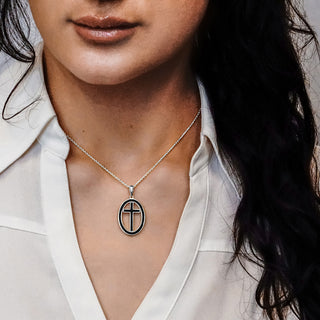 ITI NYC Latin Cross Pendant Medallion with Black Enamel in Sterling Silver
