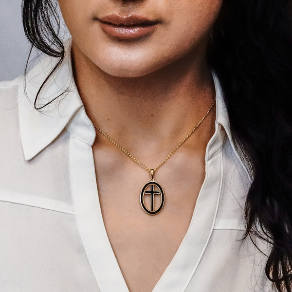 ITI NYC Latin Cross Pendant Medallion with Black Enamel in Sterling Silver