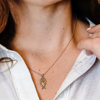 ITI NYC Ichthys Fish with Cross and Dove Christian Pendant in Sterling Silver