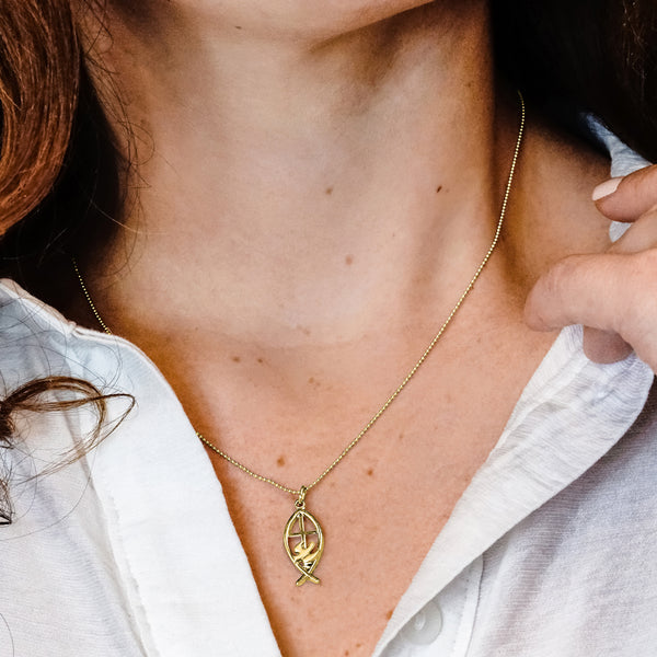 ITI NYC Ichthys Fish with Cross and Dove Christian Pendant in Sterling Silver