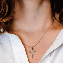 Load image into Gallery viewer, ITI NYC Floral Cross Pendant in Sterling Silver
