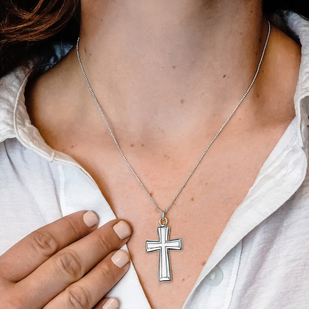 ITI NYC Flared Cross Pendant with Embossed Design in Sterling Silver