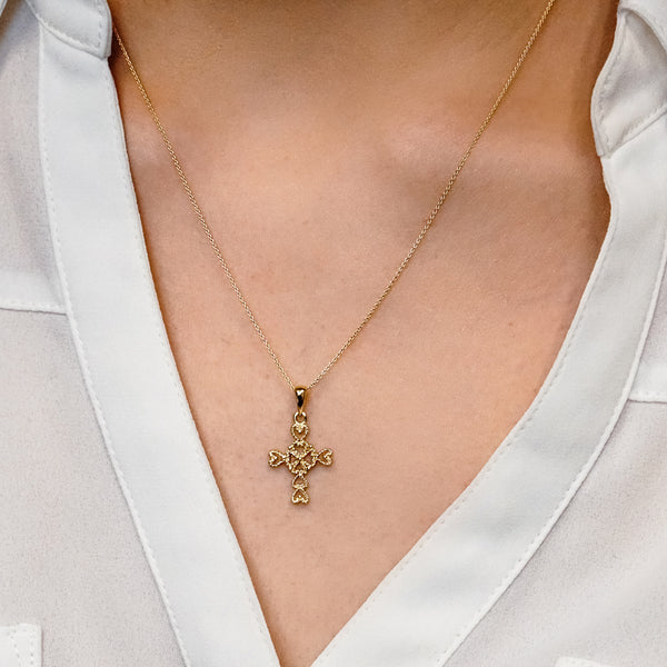 ITI NYC Filigree Heart Motif Cross Pendant in Sterling Silver