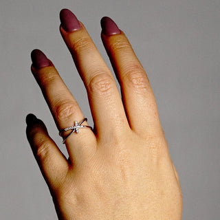 Stackable Stones Cross Ring with Infinity Design in Sterling Silver