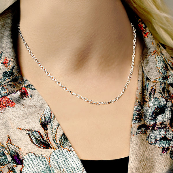 Foley Square Round Textured Cable Chain Necklace in Sterling Silver