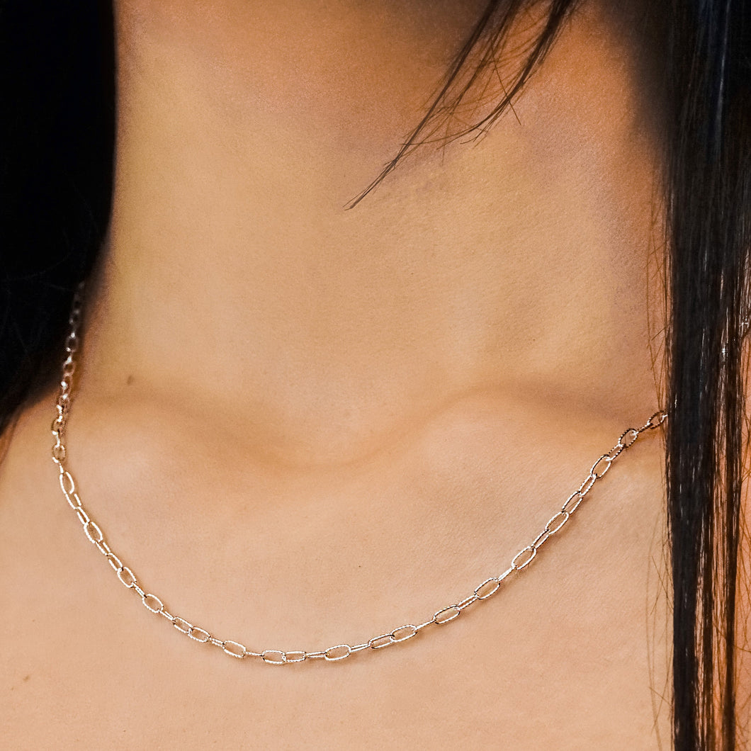 Foley Square Flat Textured Cable Chain Necklace in Sterling Silver