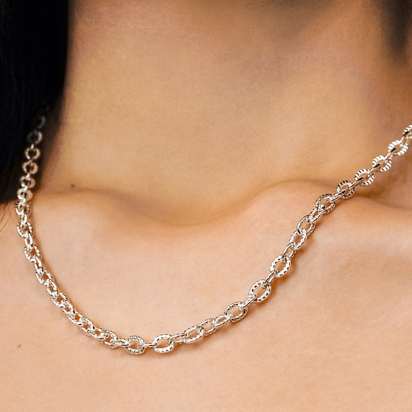Hester St. Heavy Textured Cable Chain Necklace in Sterling Silver