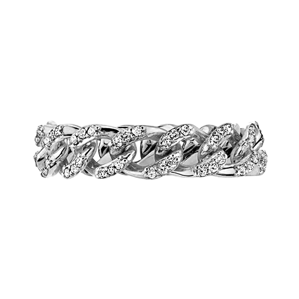 Bowery Curb Chain Ring with Pave Set Lab Grown Diamonds in 14K White Gold
