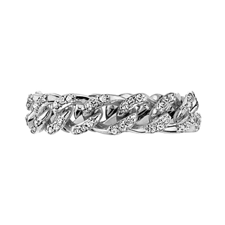 Bowery Curb Chain Ring with Pave Set Natural Diamonds in 14K White Gold