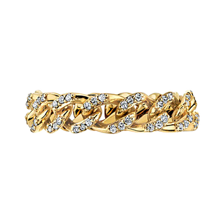 Bowery Curb Chain Ring with Pave Set Natural Diamonds in 14K Yellow Gold