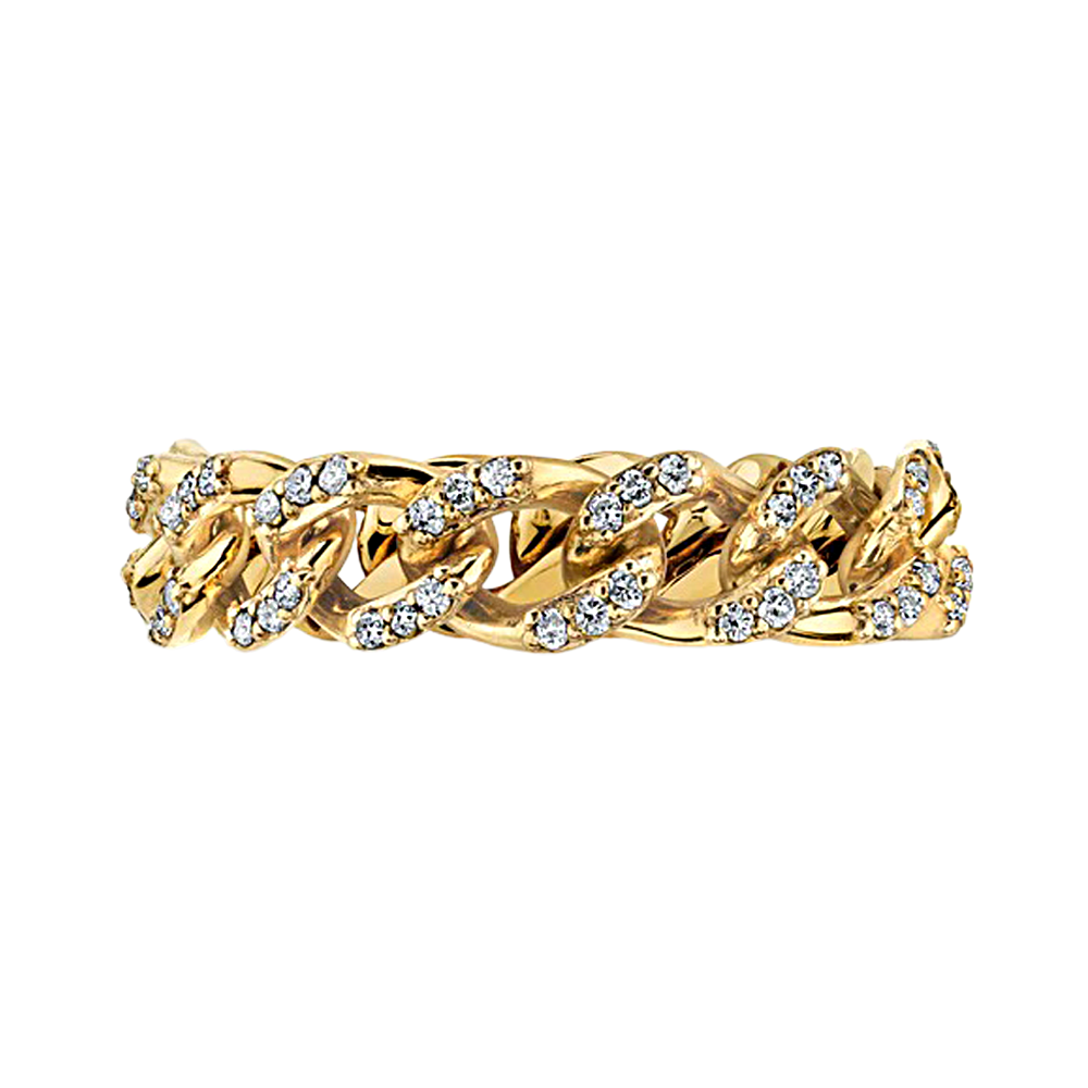 Bowery Curb Chain Ring with Pave Set Lab Grown Diamonds in 14K Yellow Gold