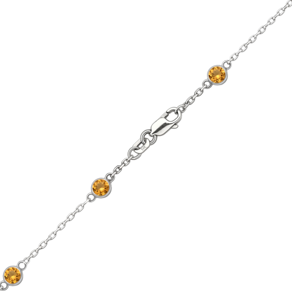 Finished Diamond by the Yard Cable Chain Anklet in 14K White Gold with Citrine Stones